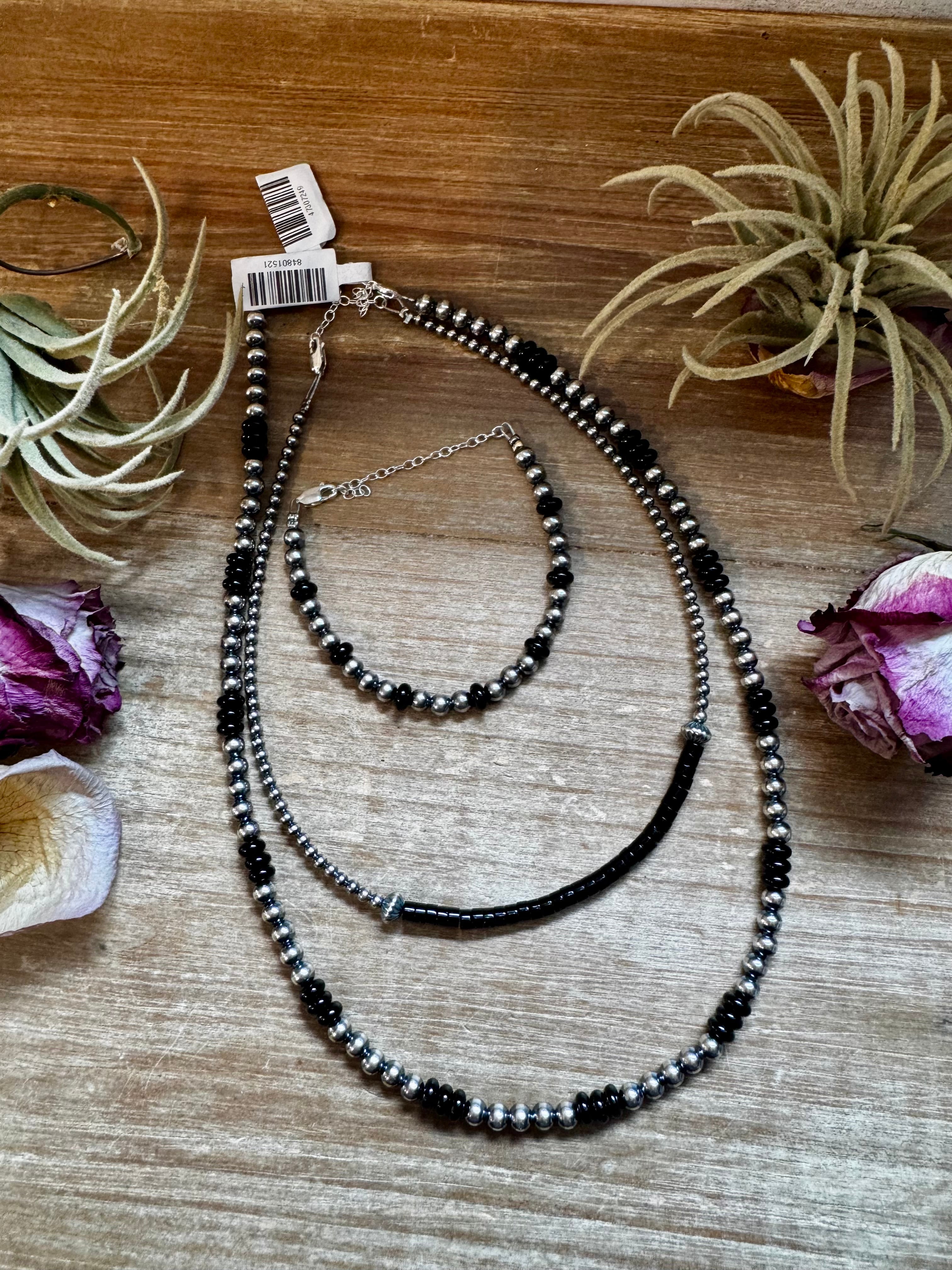 Black Onyx & Sterling Silver Pearl Bracelet – 5mm