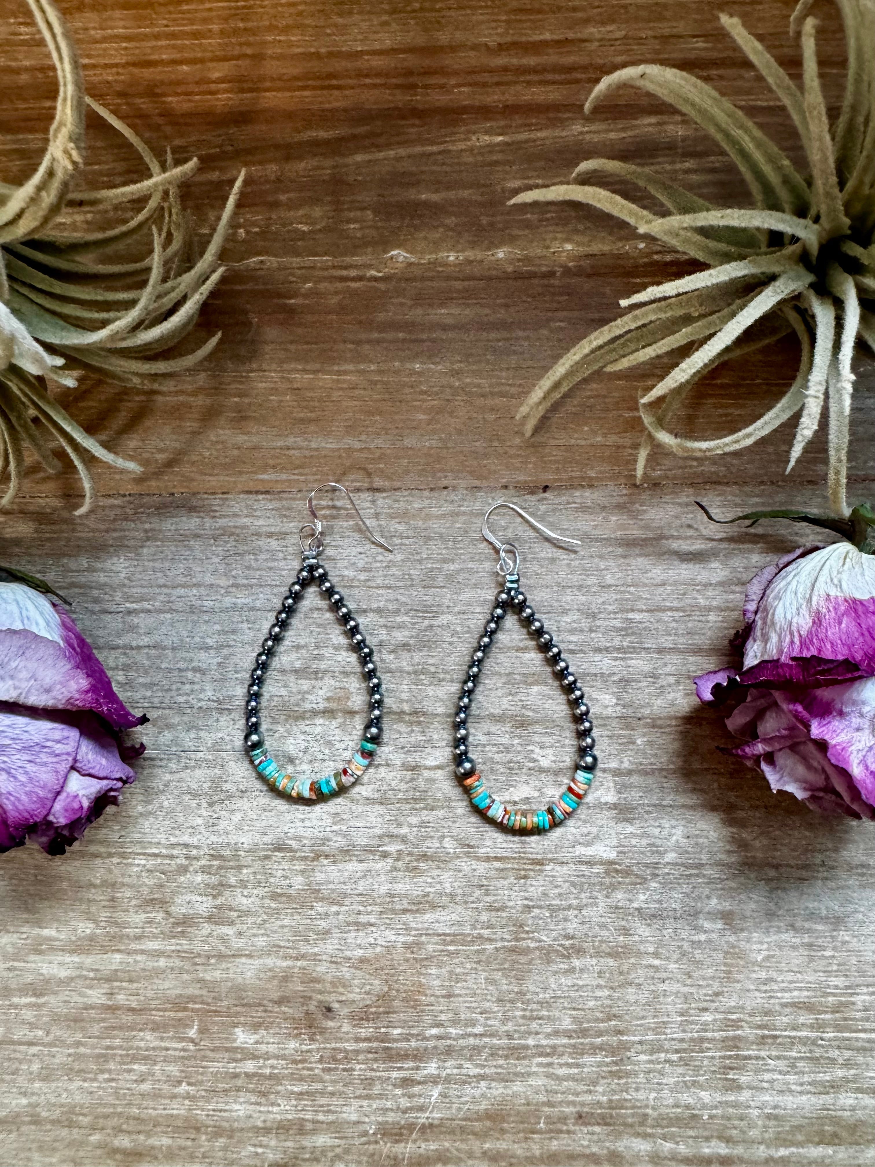 Green & Orange Heishi Earrings – Sterling Silver Pearls