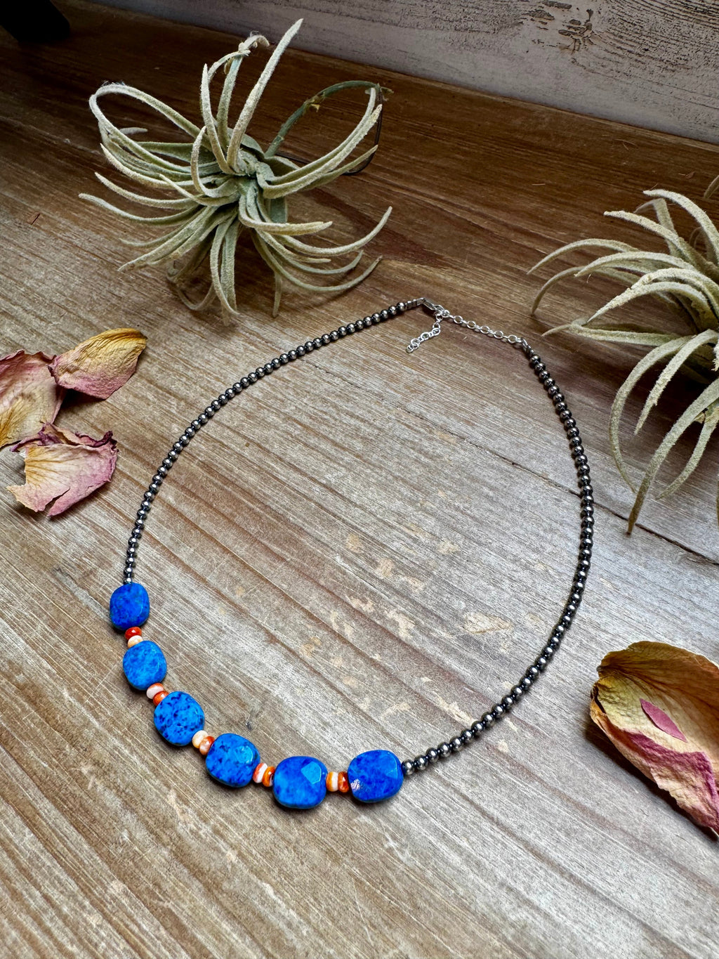 Sterling Silver & Spiny Oyster Choker with Lapis – Summer Necklace