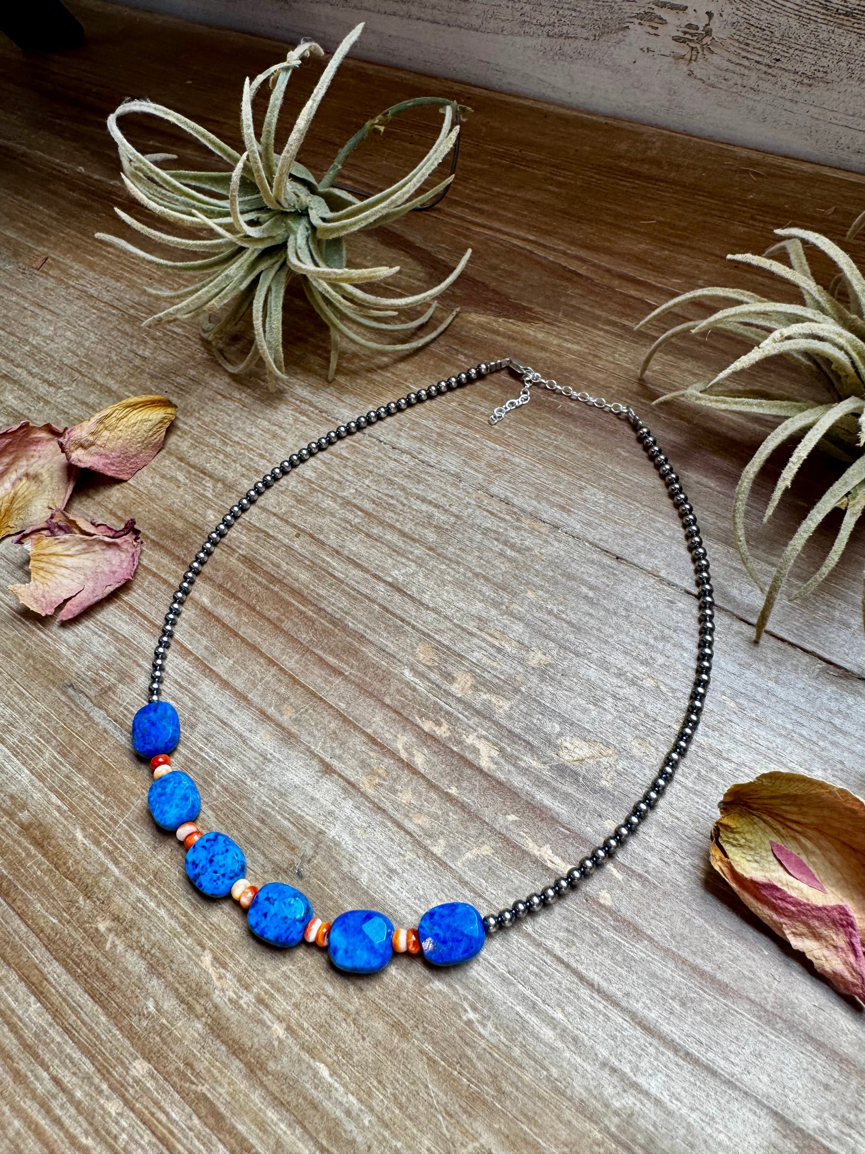 Sterling Silver & Spiny Oyster Choker with Lapis – Summer Necklace