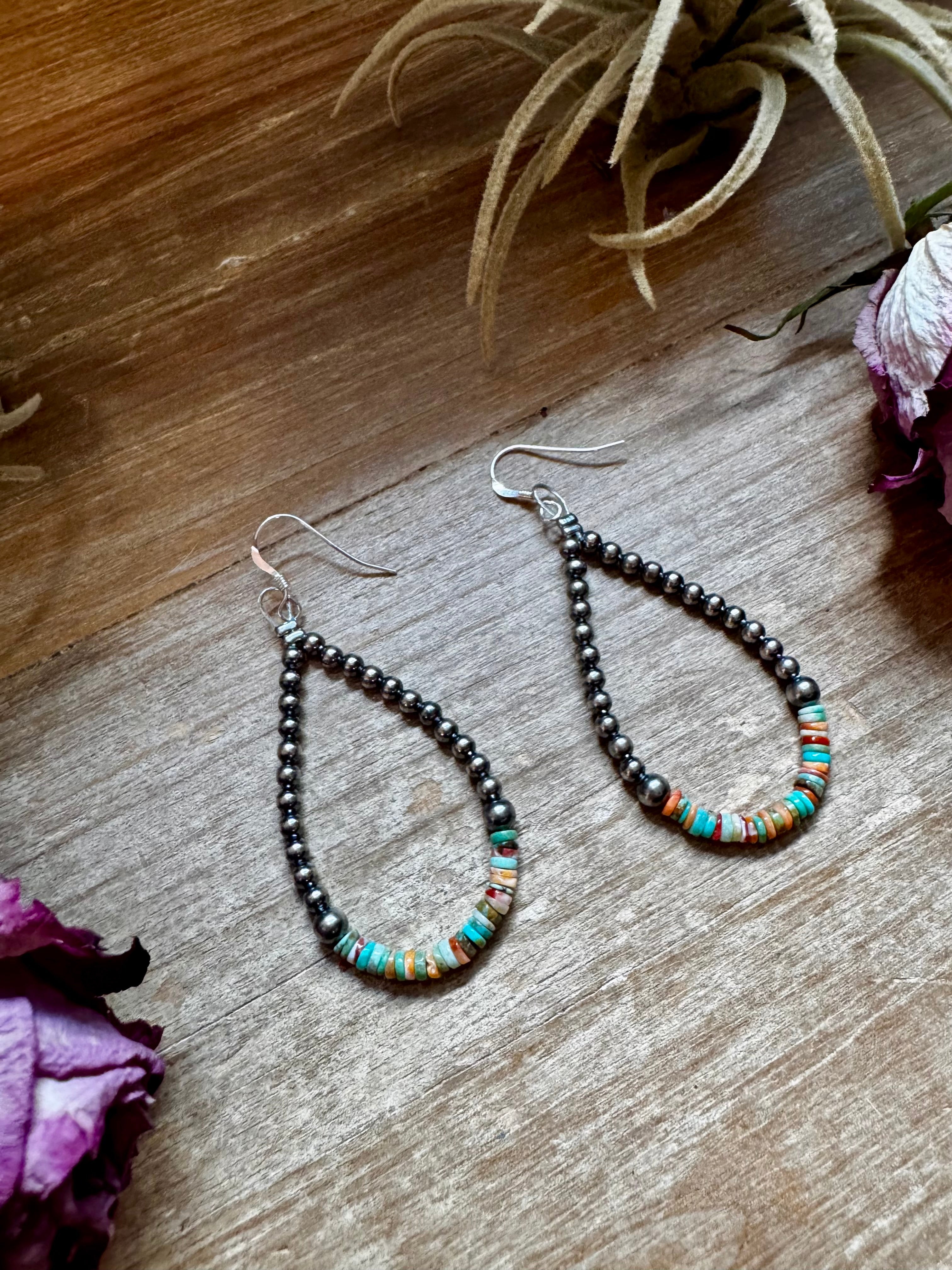 Green & Orange Heishi Earrings – Sterling Silver Pearls