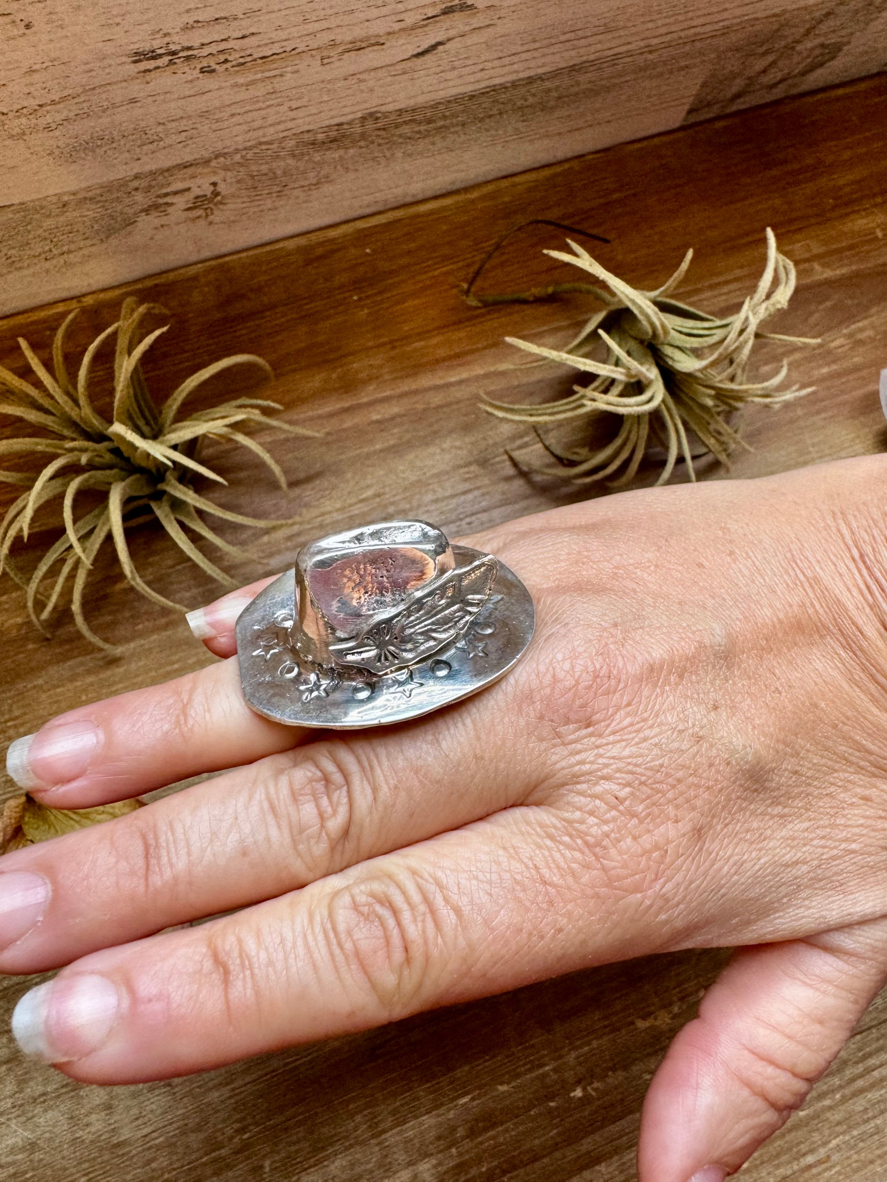 Adjustable Cowboy Hat Ring – Kingman Turquoise, Navajo Handmade by Robby Manuelito