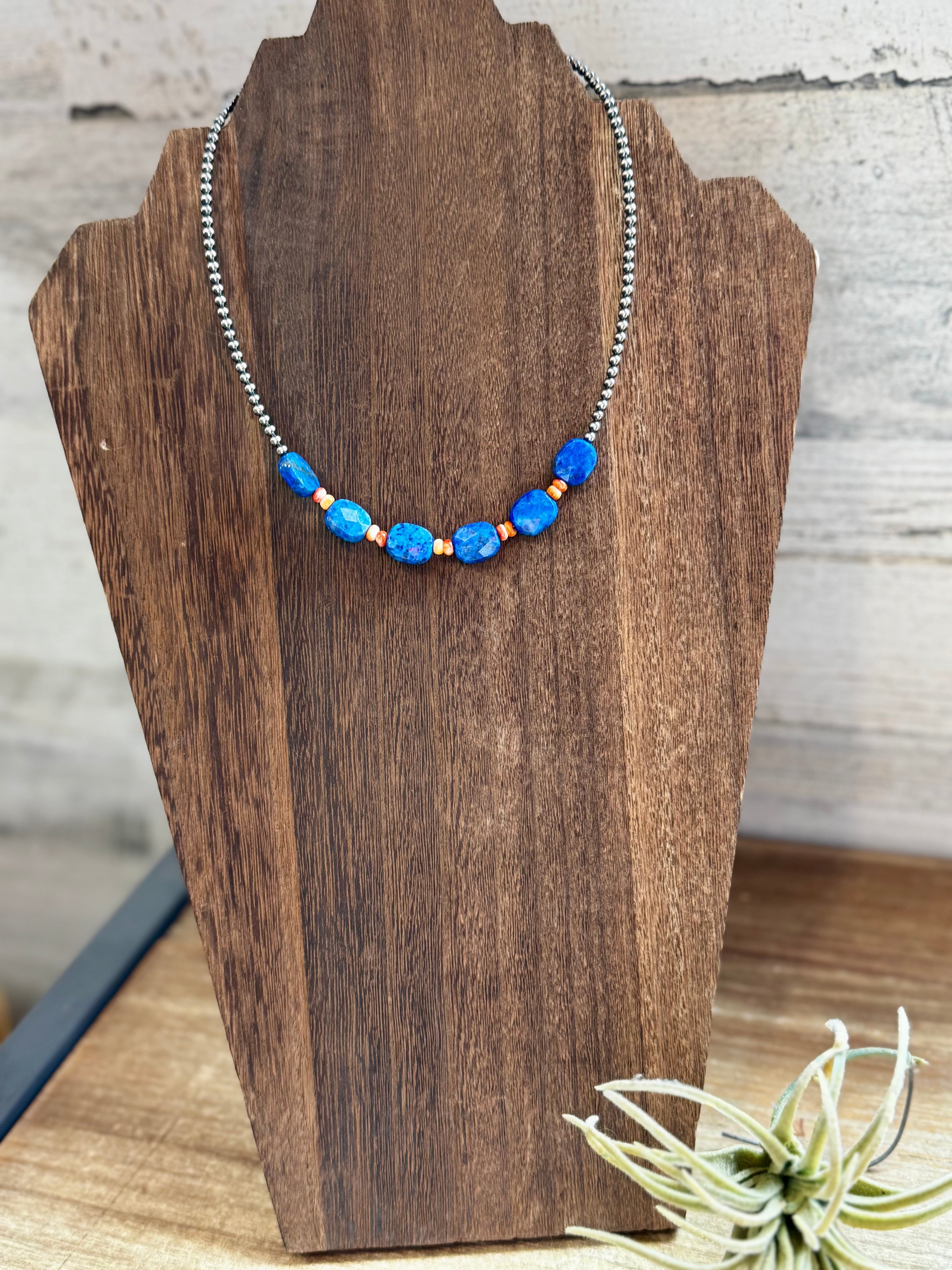 Sterling Silver & Spiny Oyster Choker with Lapis – Summer Necklace