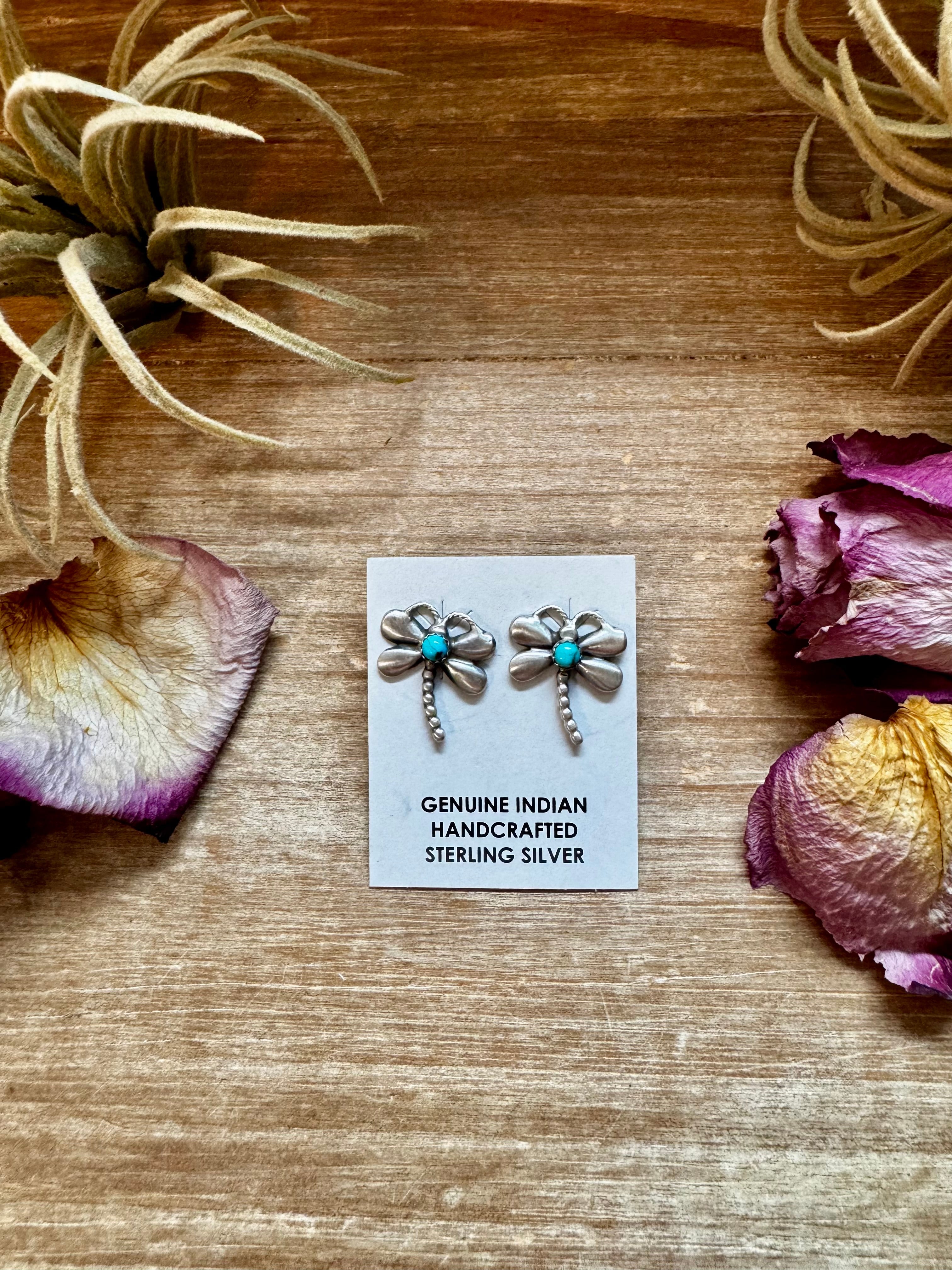Dragonfly Earrings with Kingman Turquoise – Sterling Silver