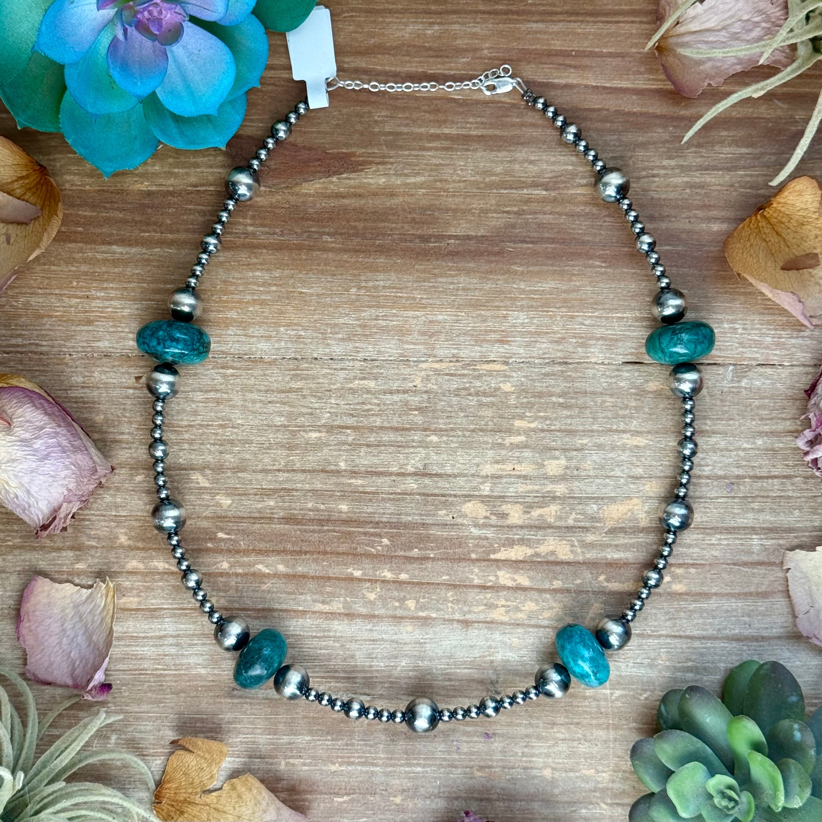 18.5” Turquoise Necklace – Sterling Silver Pearls