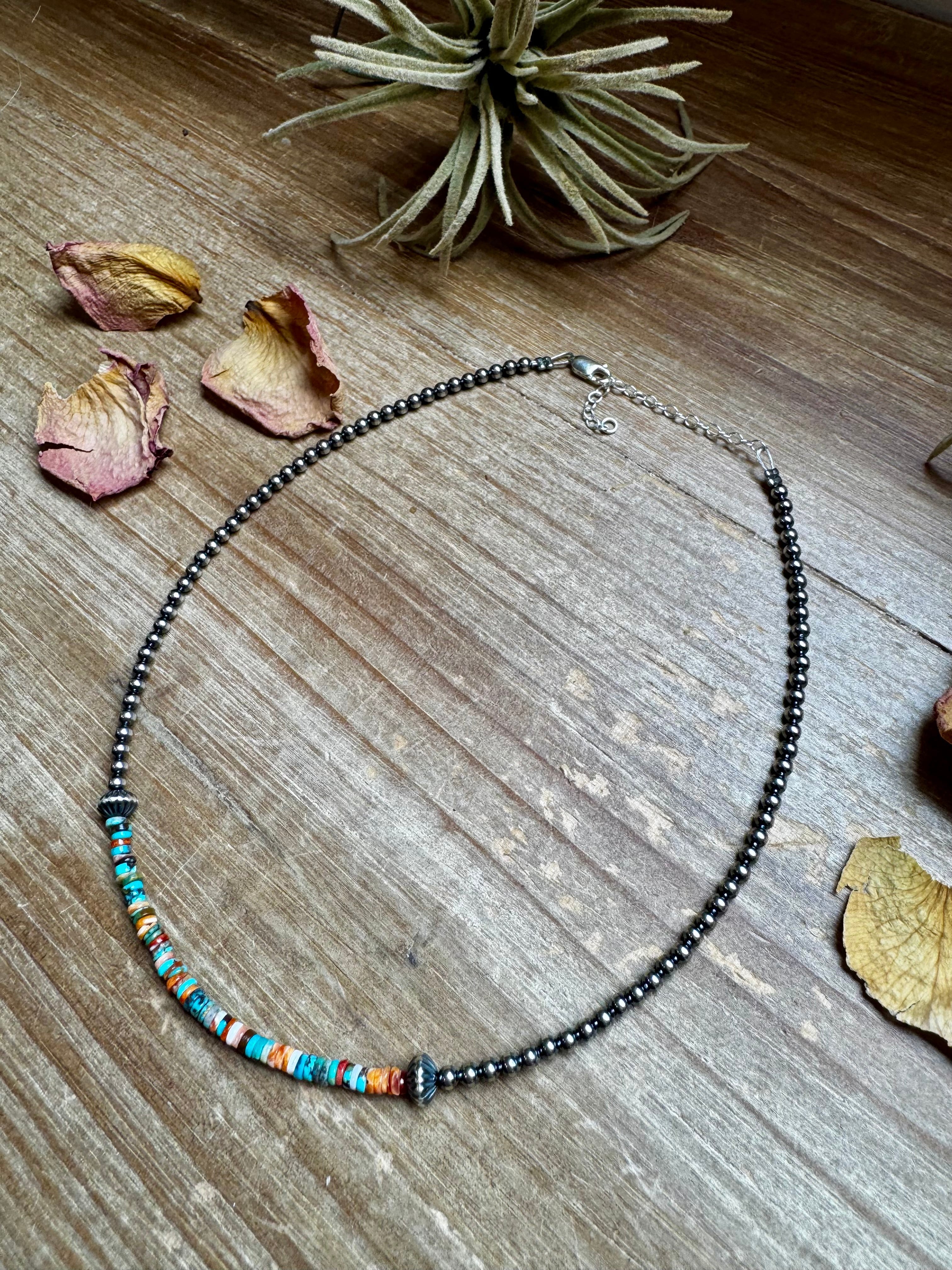 Sterling Silver Pearl Choker with Extra Turquoise & Spiny Oyster