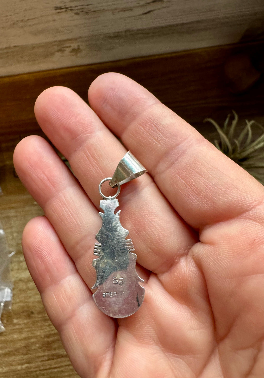 Teardrop Pendant with Kingman Turquoise – Sterling Silver – Native Made by SF – Fits 5mm