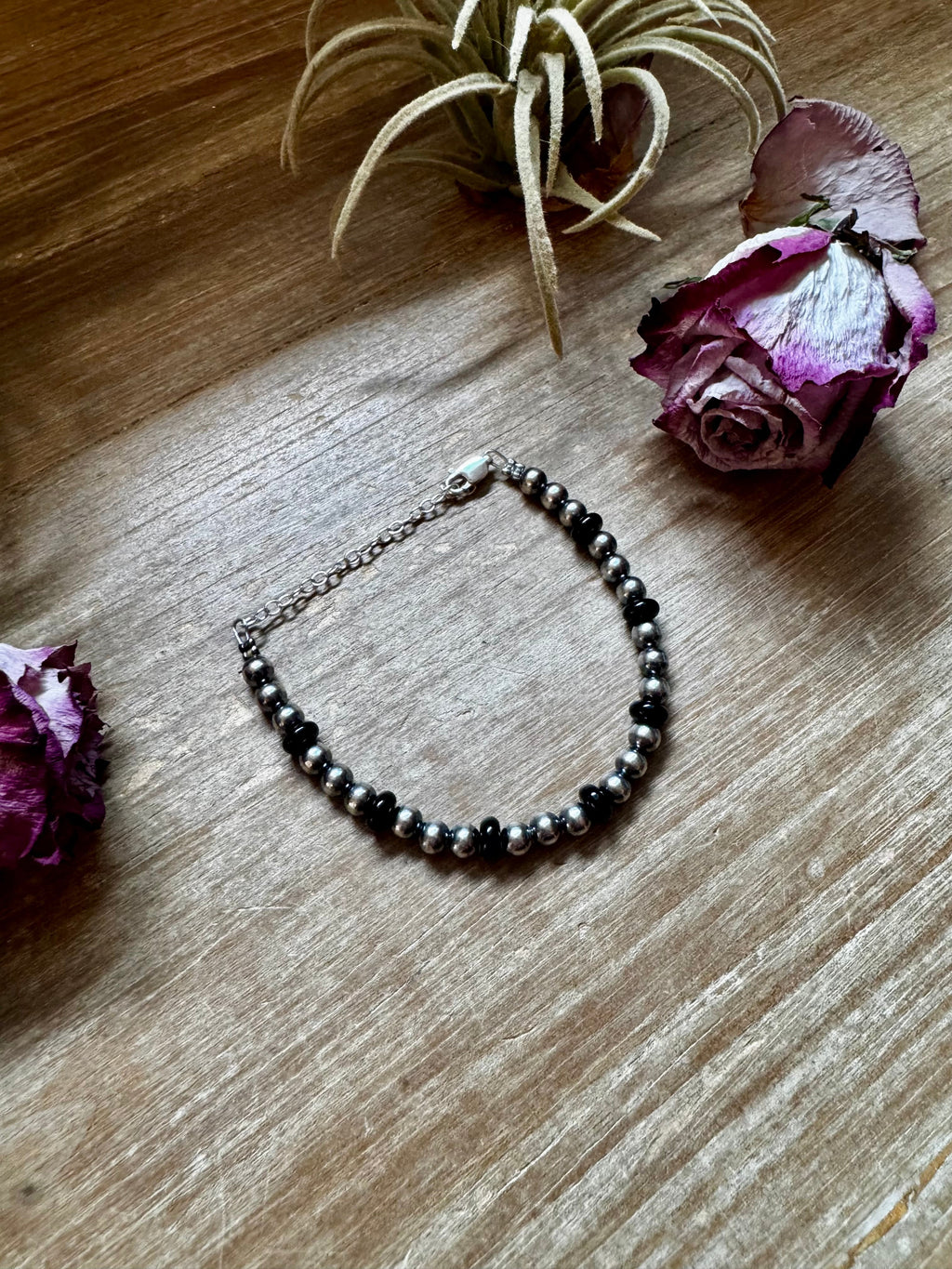 Black Onyx & Sterling Silver Pearl Bracelet – 5mm