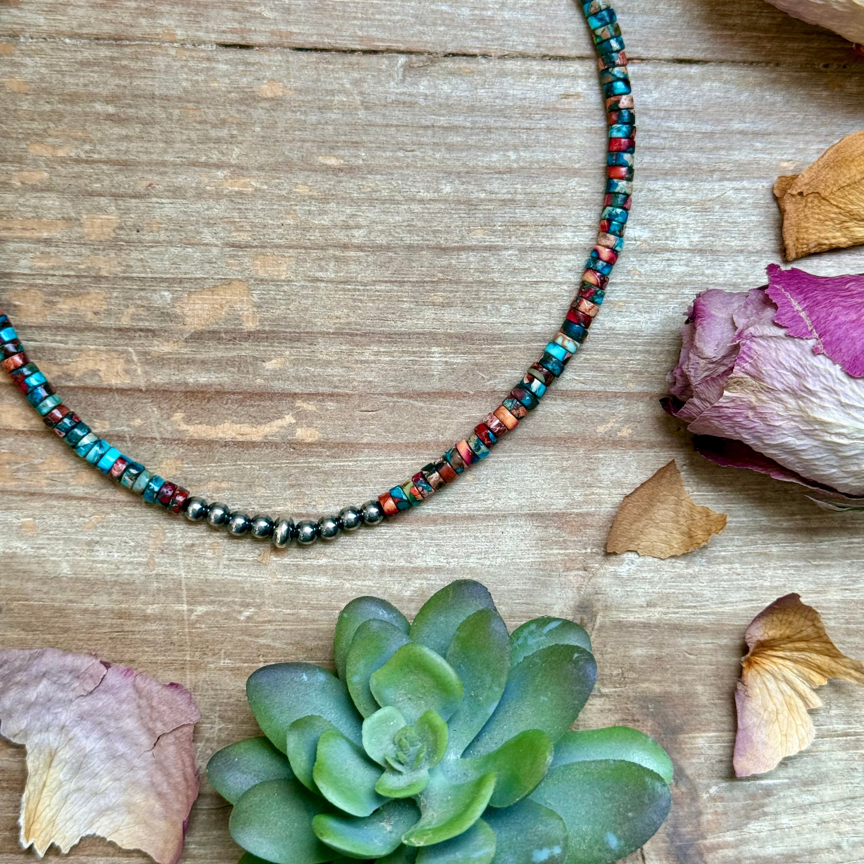 14” Pink sea sediment Choker – Sterling Silver Pearls