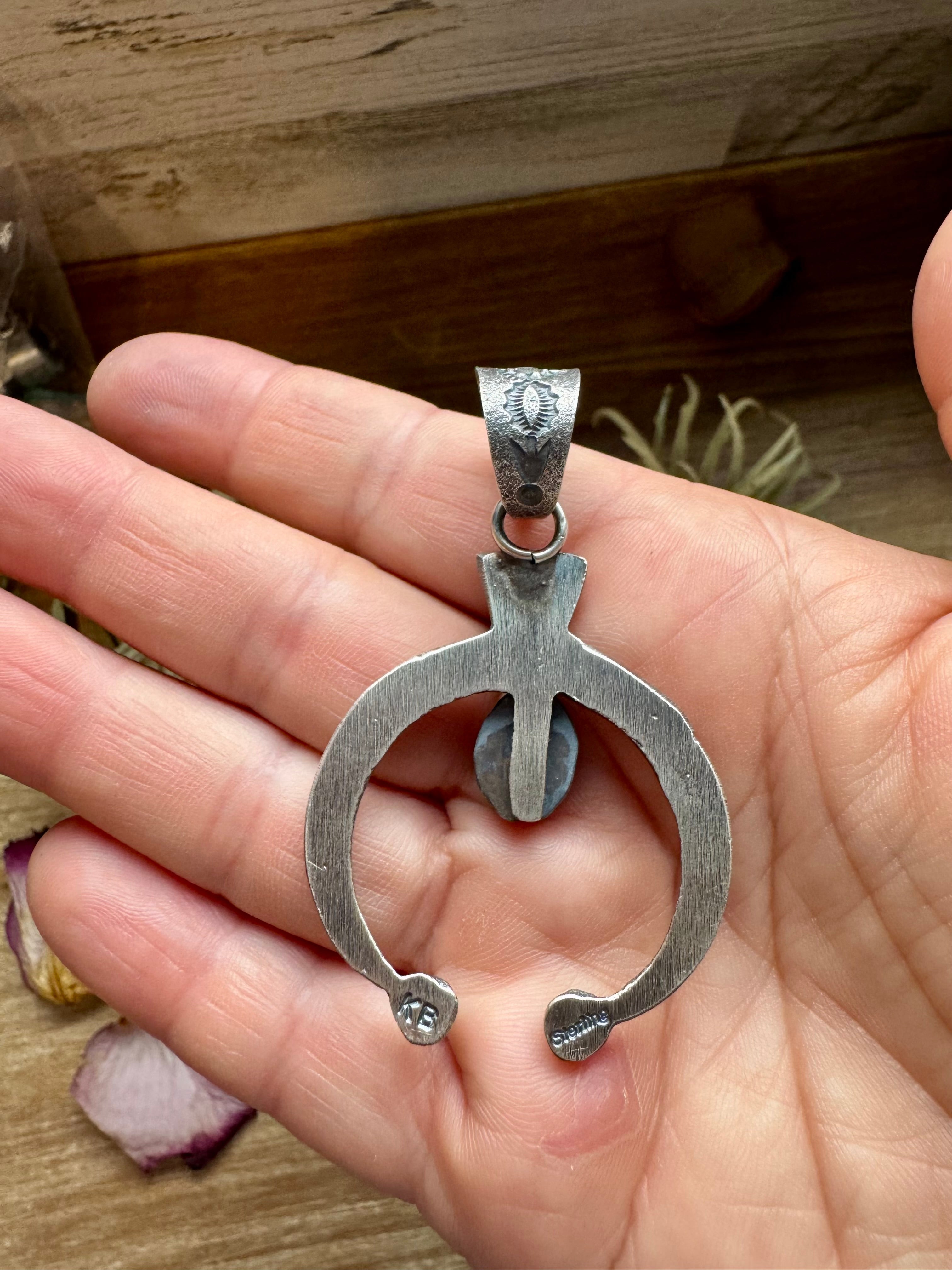 Naja Pendant with Golden Hill Turquoise – Option 2 – Sterling Silver – Native Made by KB – Fits 8mm