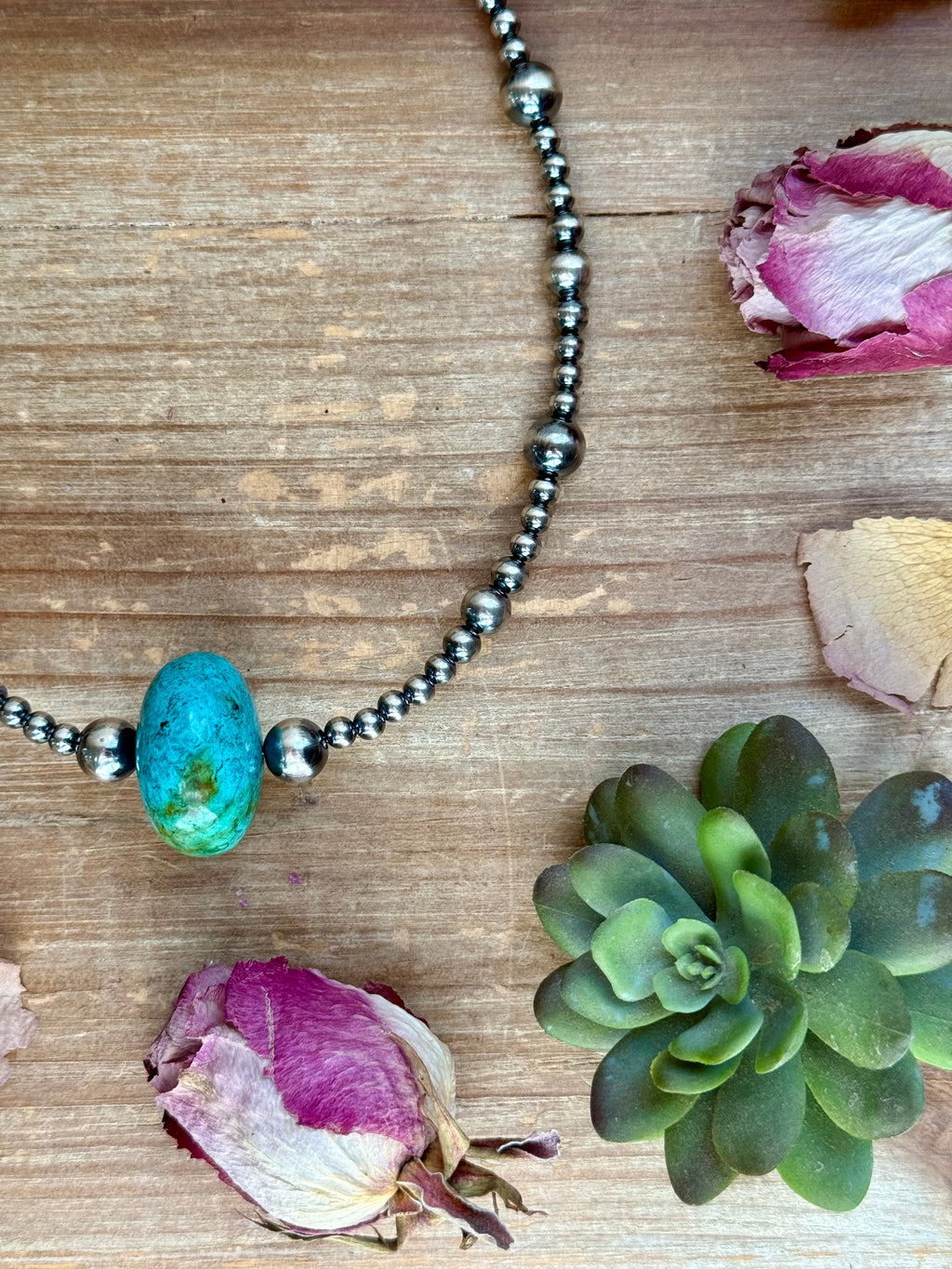 16” Turquoise Statement Necklace – Sterling Silver Pearls