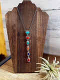 Sterling Silver Lariat Necklace – Native Made – Turquoise, Spiny, & Lapis Charms – One of a Kind