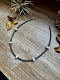 15 Inch Pink Conch Saucer Necklace and Sterling Silver Beads