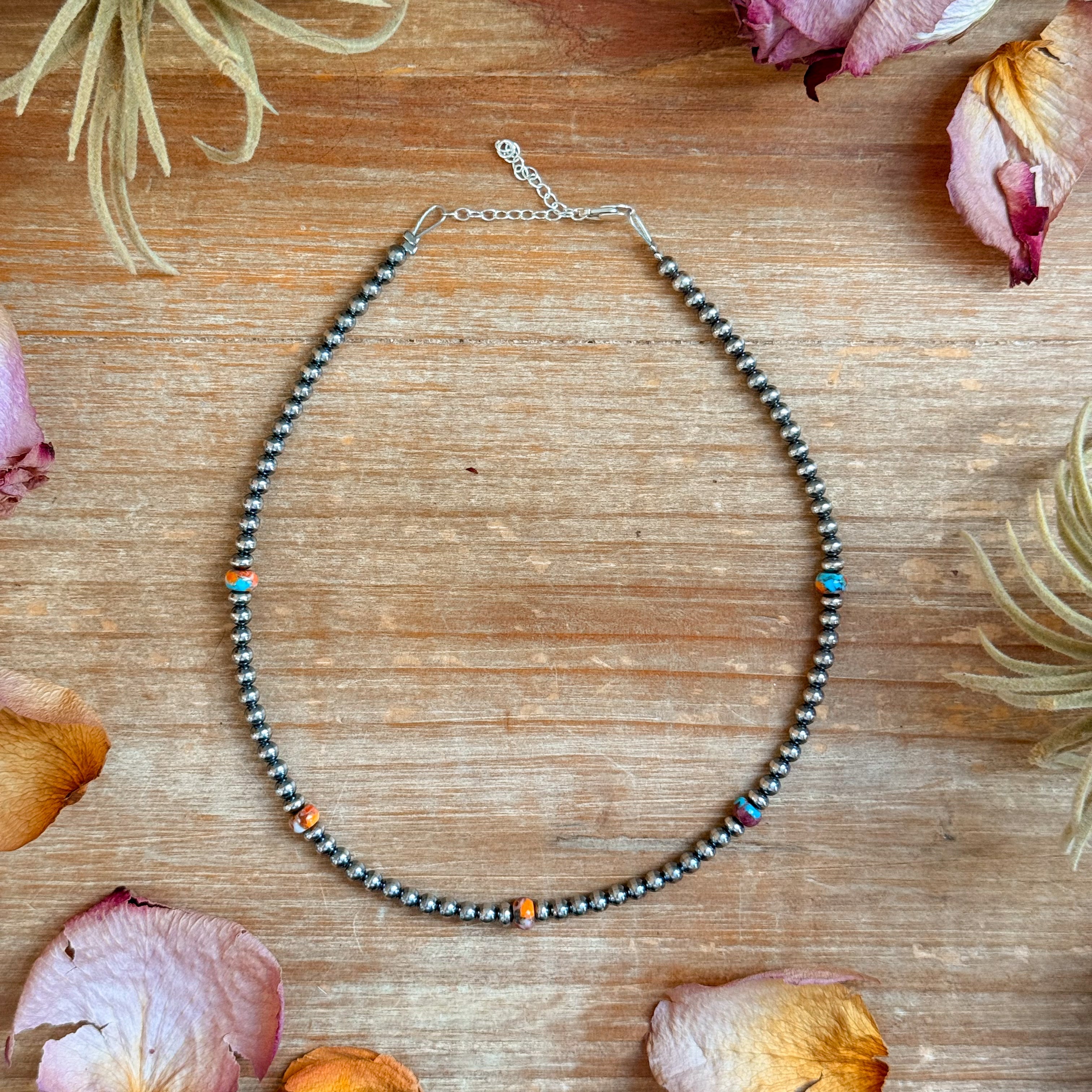 Mohave & Sterling Silver Beaded Necklace – 4 mm Sterling + 6 mm Mohave