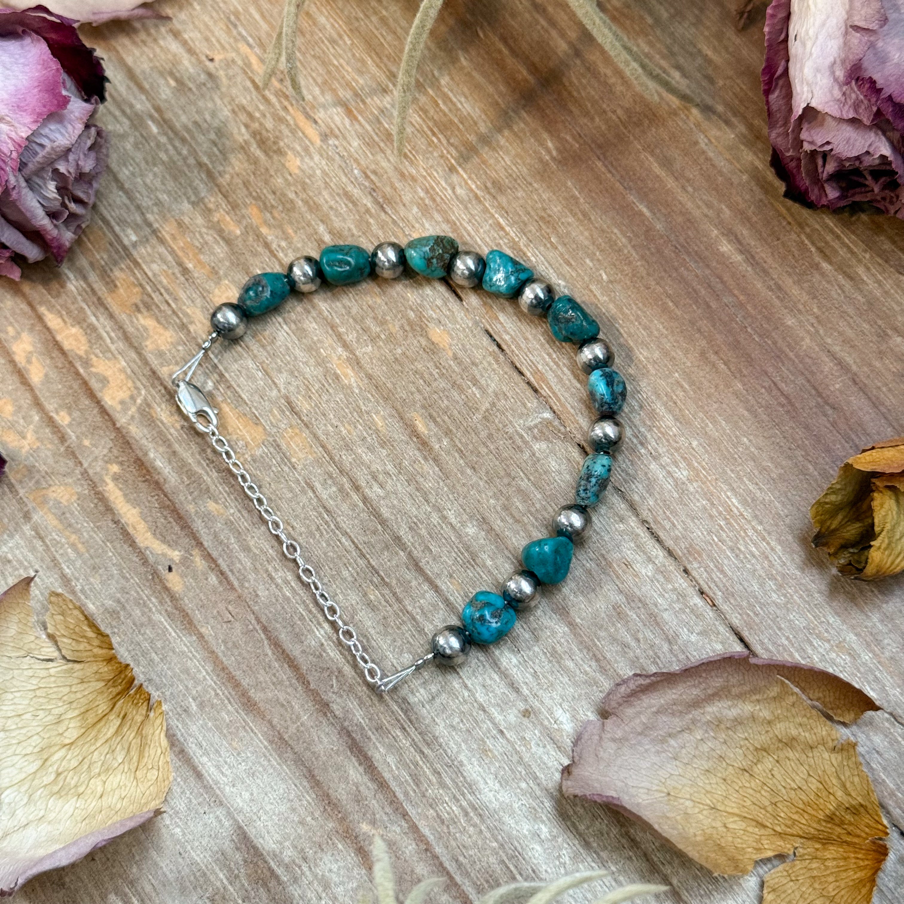 Sterling Silver & Blue Turquoise Nugget Bracelet –