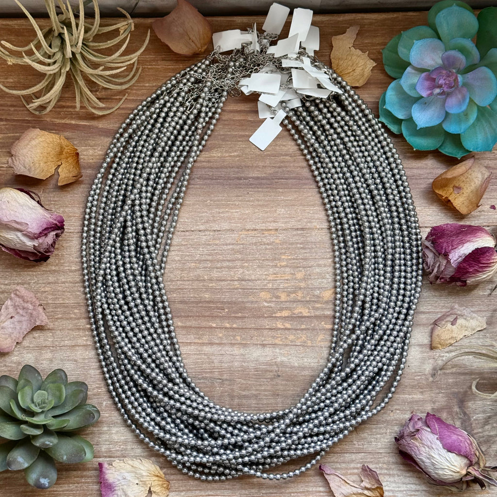 Silver-Plated 4 mm Bead Necklace – 24”