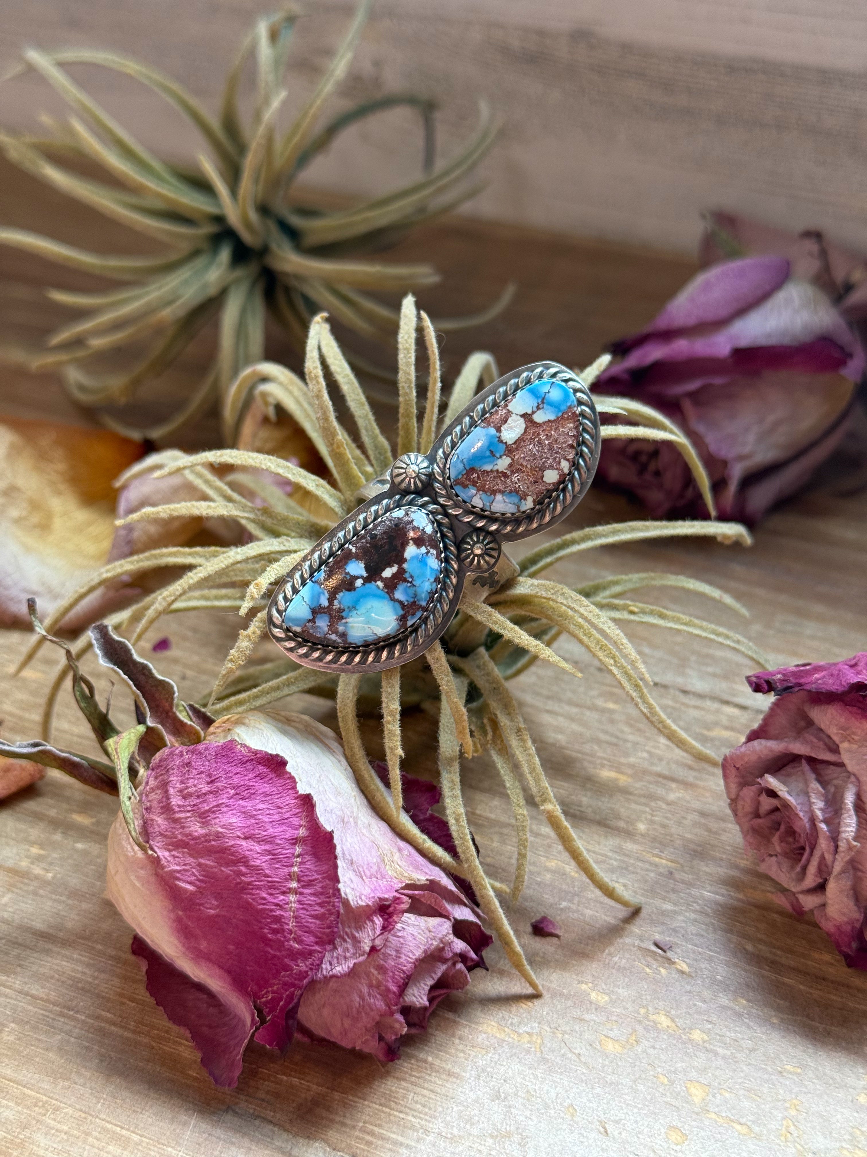 2-Stone Golden Hills Turquoise Sterling Silver Ring – Adjustable