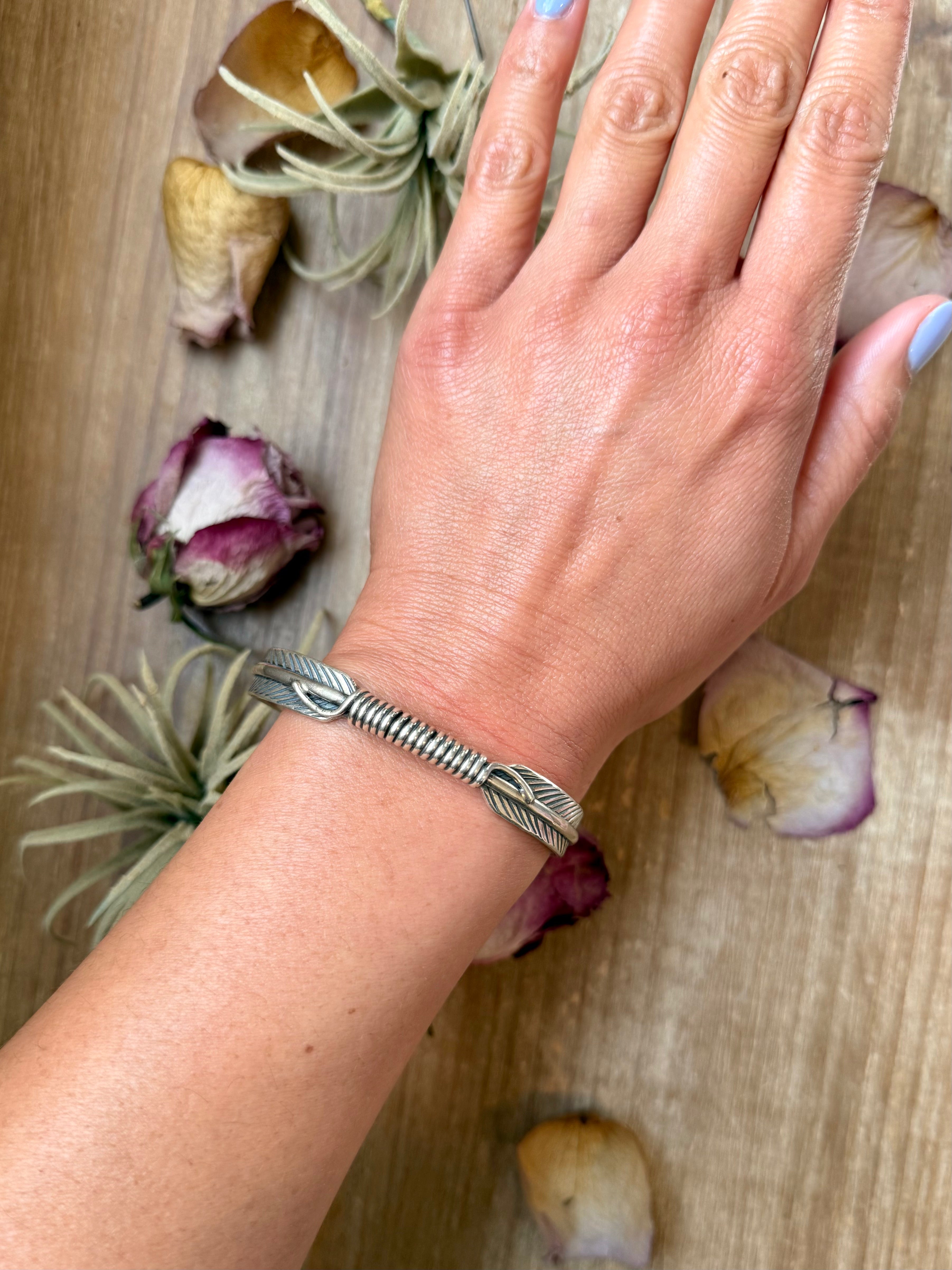 Sterling Silver Hudson Feather Cuff – Fits 7.5” Wrist – Handmade by Artist Jason Ogg