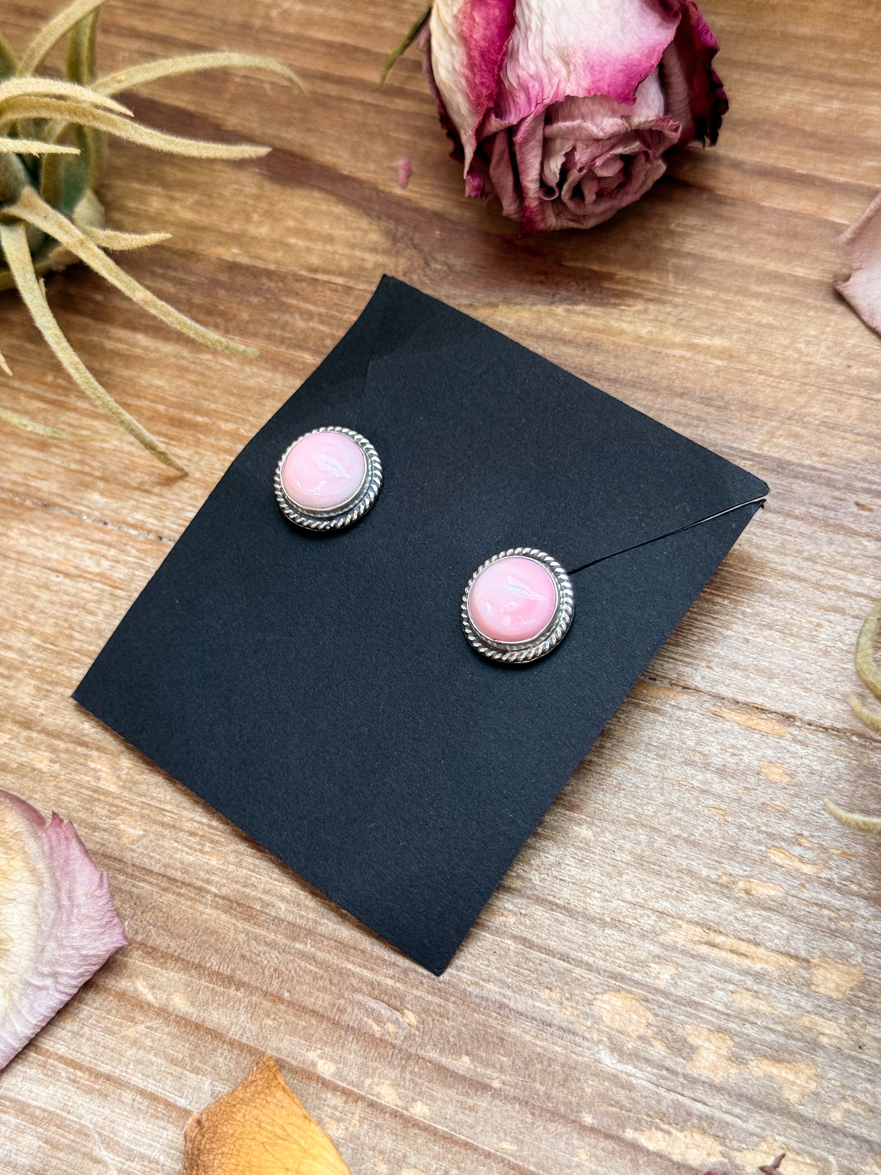 Sterling Silver Pink Conch Stud Earrings – Handmade by Artist Jason Ogg