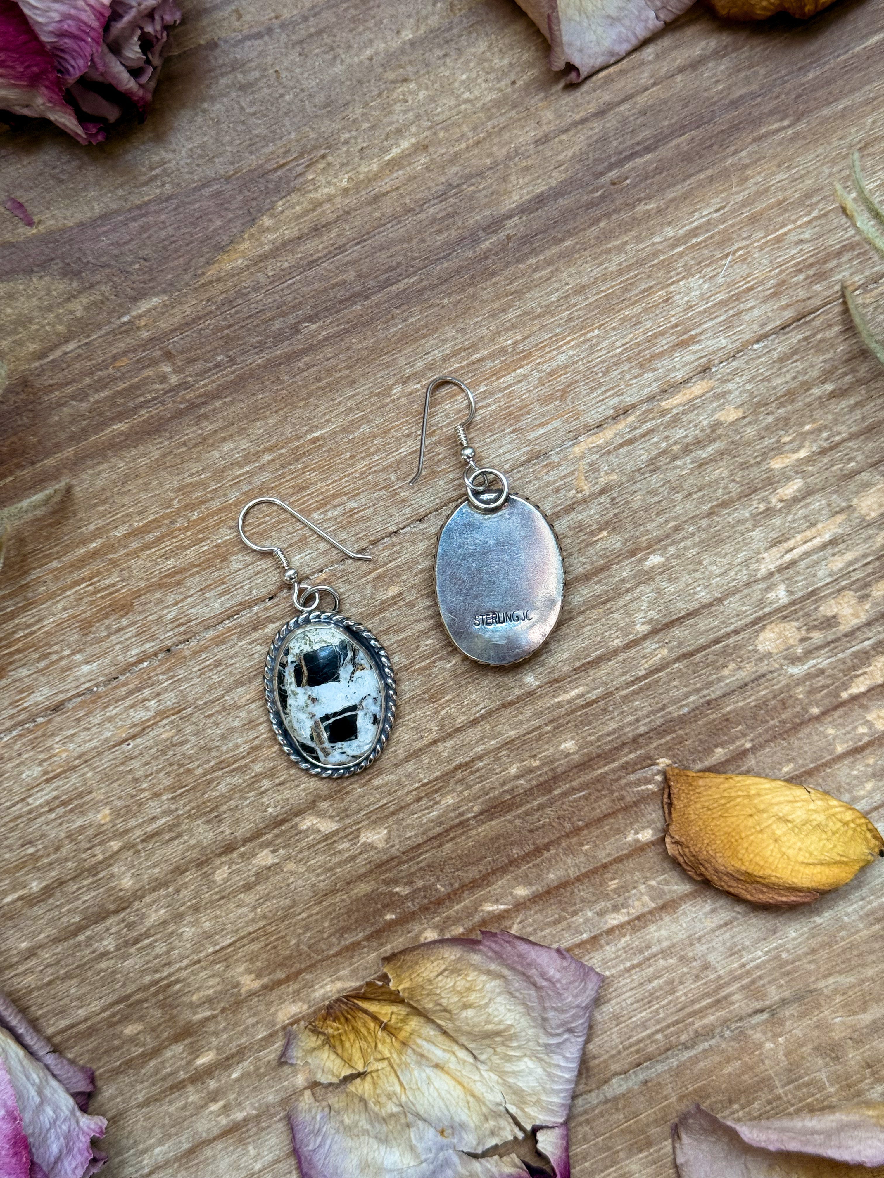 Sterling Silver White Buffalo Dangle Earrings – Handmade by Artist Jason Ogg